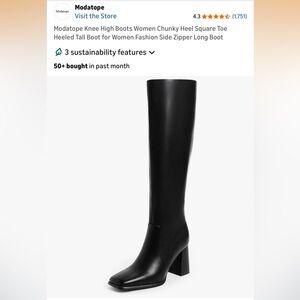 Black Knee-High Chunky Heel Boots for Women
